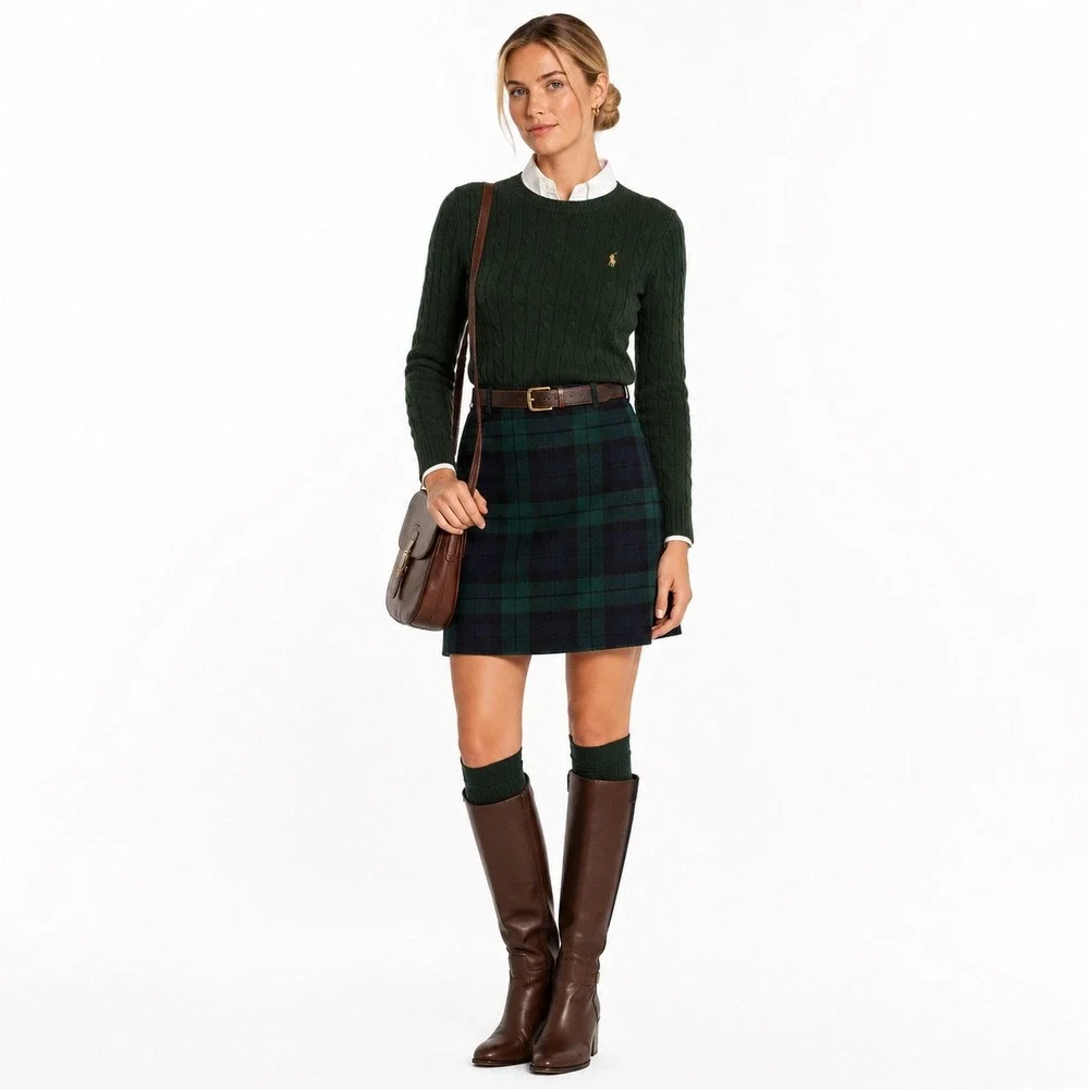 J.Crew Black Watch Plaid‎ Mini Skirt Size 8 Wool Blend Classic Preppy Academia